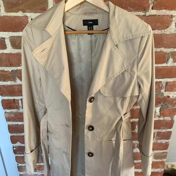 H&M Jackets & Coats Hm Trench Coat Dress Pleated Back S Khaki